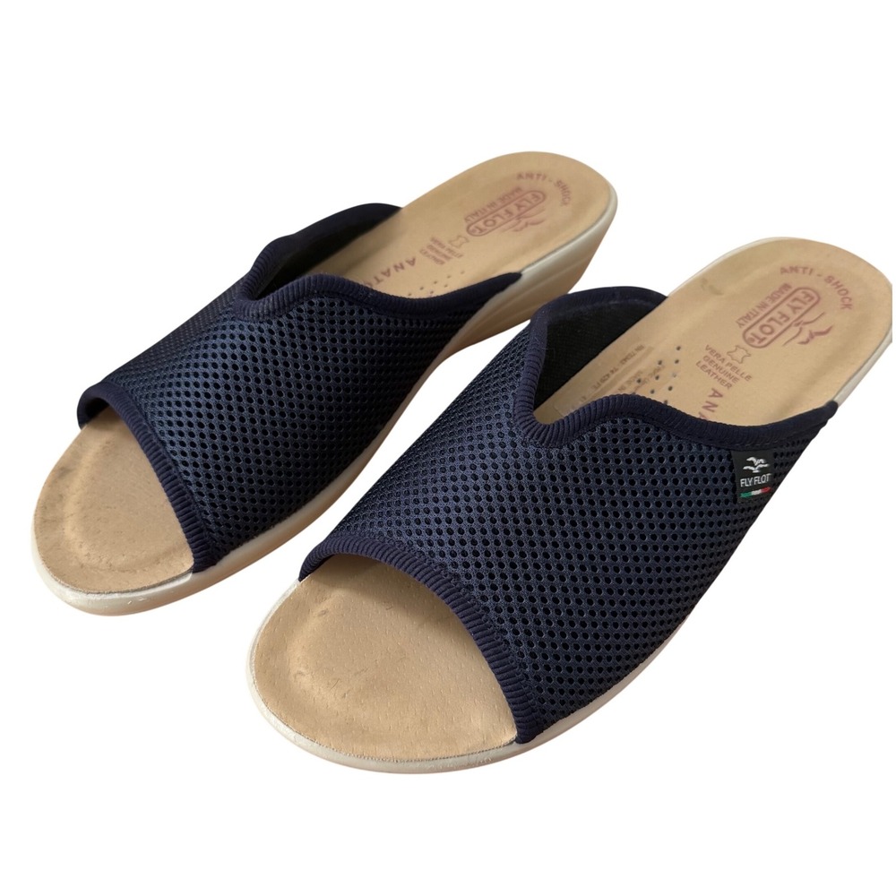 Fly Flot Navy Blue Mesh Anatomic Slide Sandals Made in Italy Womens 9.5